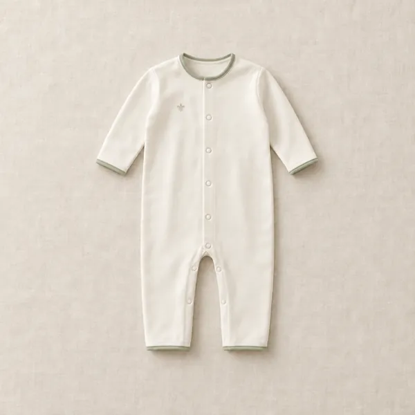 Piped Coverall in écru with sage piping