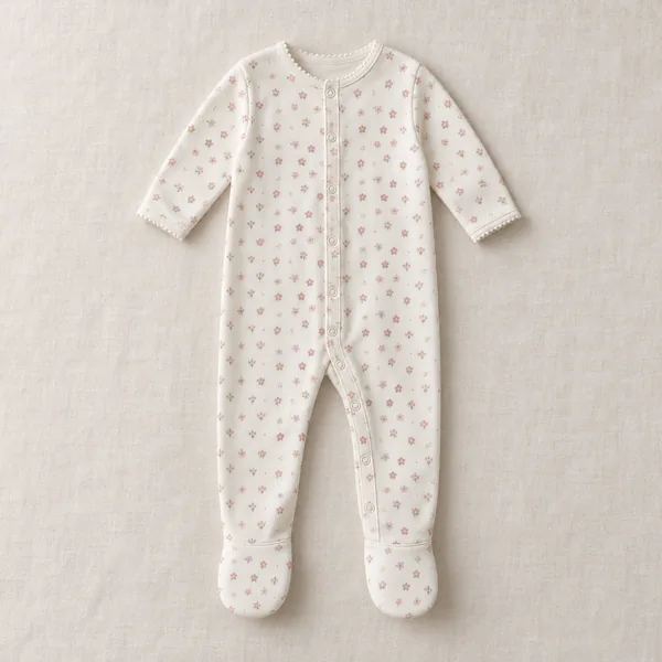 Le Petit Jardin Footie in ivory floral pima