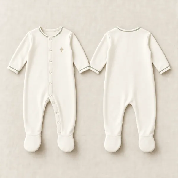 The Premier Bleu footie in ivory, front and back