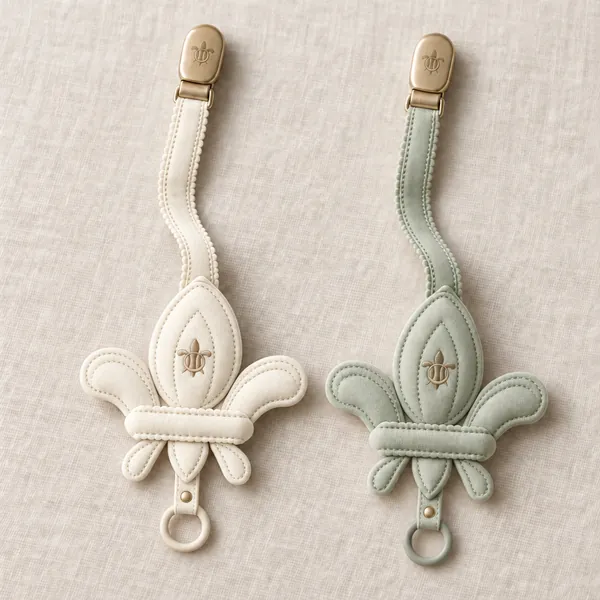 Le Lys Rattle Clip in ivory and sage